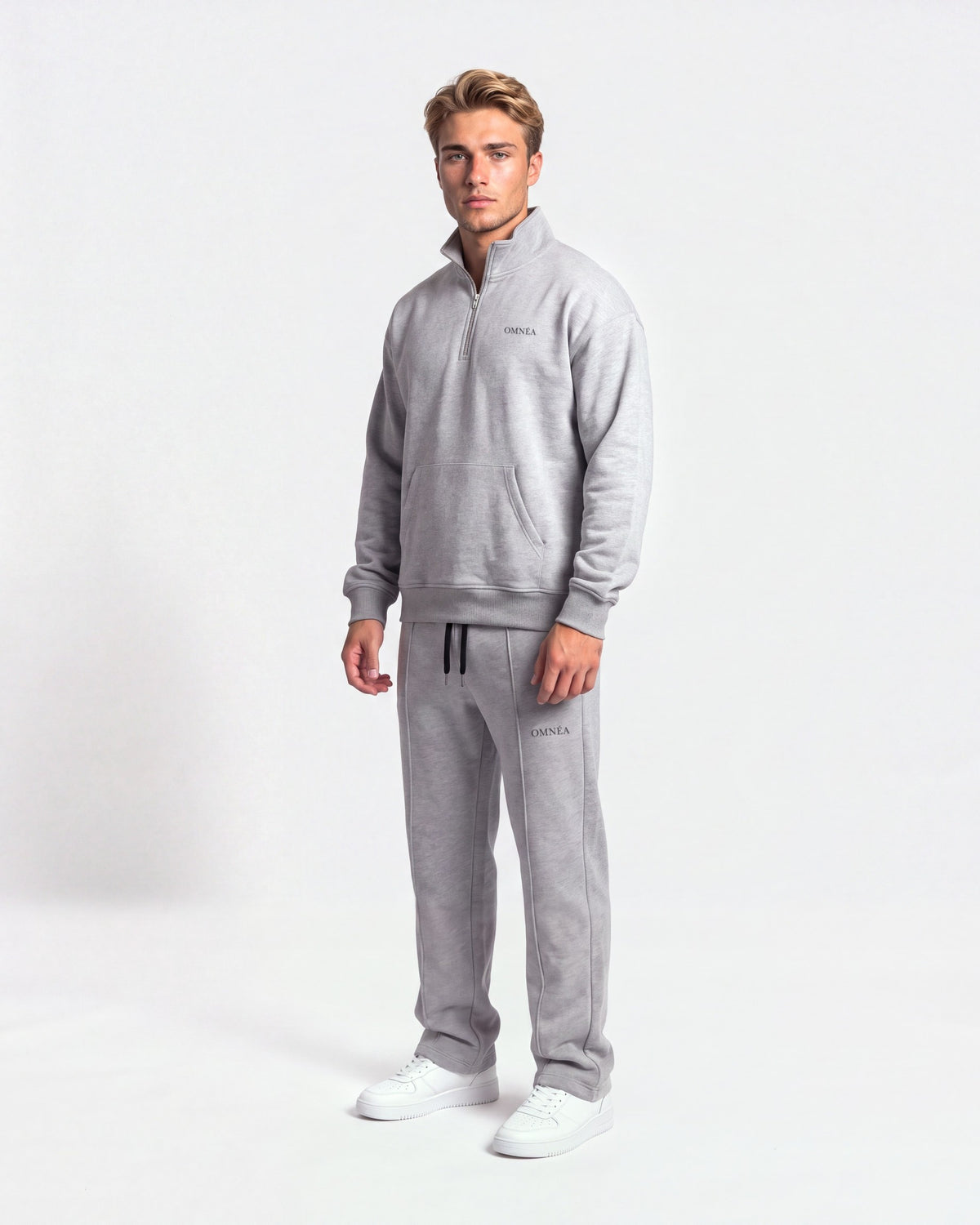 OMNÉA Everyday Half-Zip Sweat in OMNÉA Heather Grey – Dreiviertelansicht